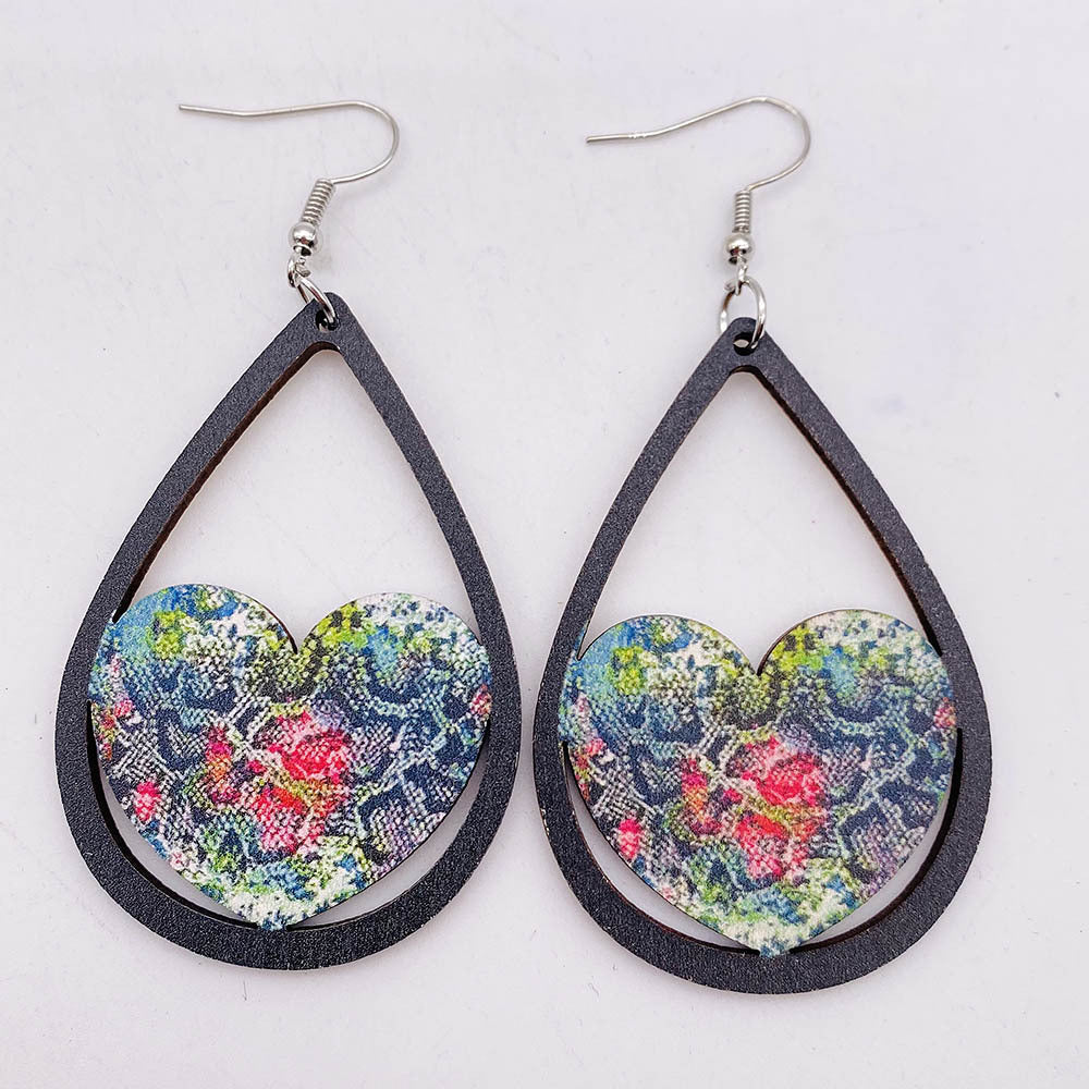 Wholesale Valentine's Day Rainbow LOVE LGBT Wooden Earrings